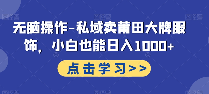 无脑操作-私域卖莆田大牌服饰，小白也能日入1000+-E网资源