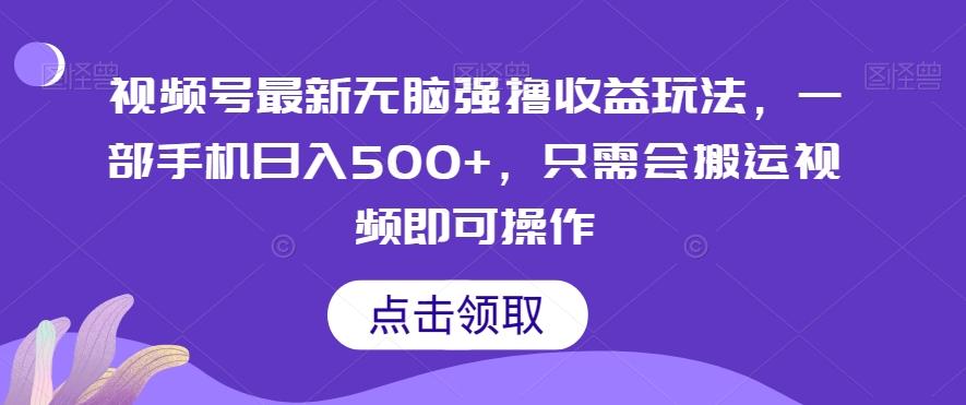 视频号最新无脑强撸收益玩法，一部手机日入500+，只需会搬运视频即可操作-E网资源