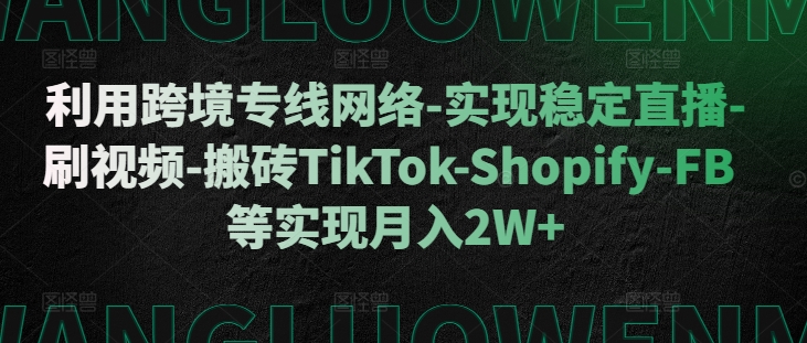 利用跨境专线网络-实现稳定直播-刷视频-搬砖TikTok-Shopify-FB等实现月入2W+【揭秘】-E网资源