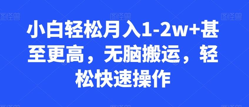 小白轻松月入1-2w+甚至更高，无脑搬运，轻松快速操作-E网资源
