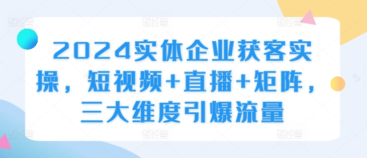 2024实体企业获客实操，短视频+直播+矩阵，三大维度引爆流量-E网资源
