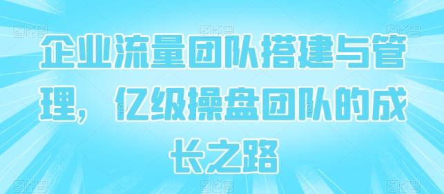 企业流量团队搭建与管理，亿级操盘团队的成长之路-E网资源