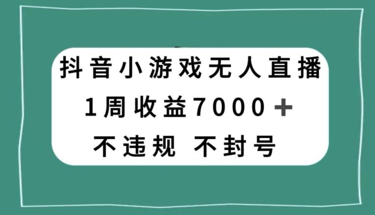 抖音小游戏无人直播，不违规不封号1周收益7000+，官方流量扶持【揭秘】-E网资源