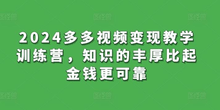 2024多多视频变现教学训练营，知识的丰厚比起金钱更可靠-E网资源