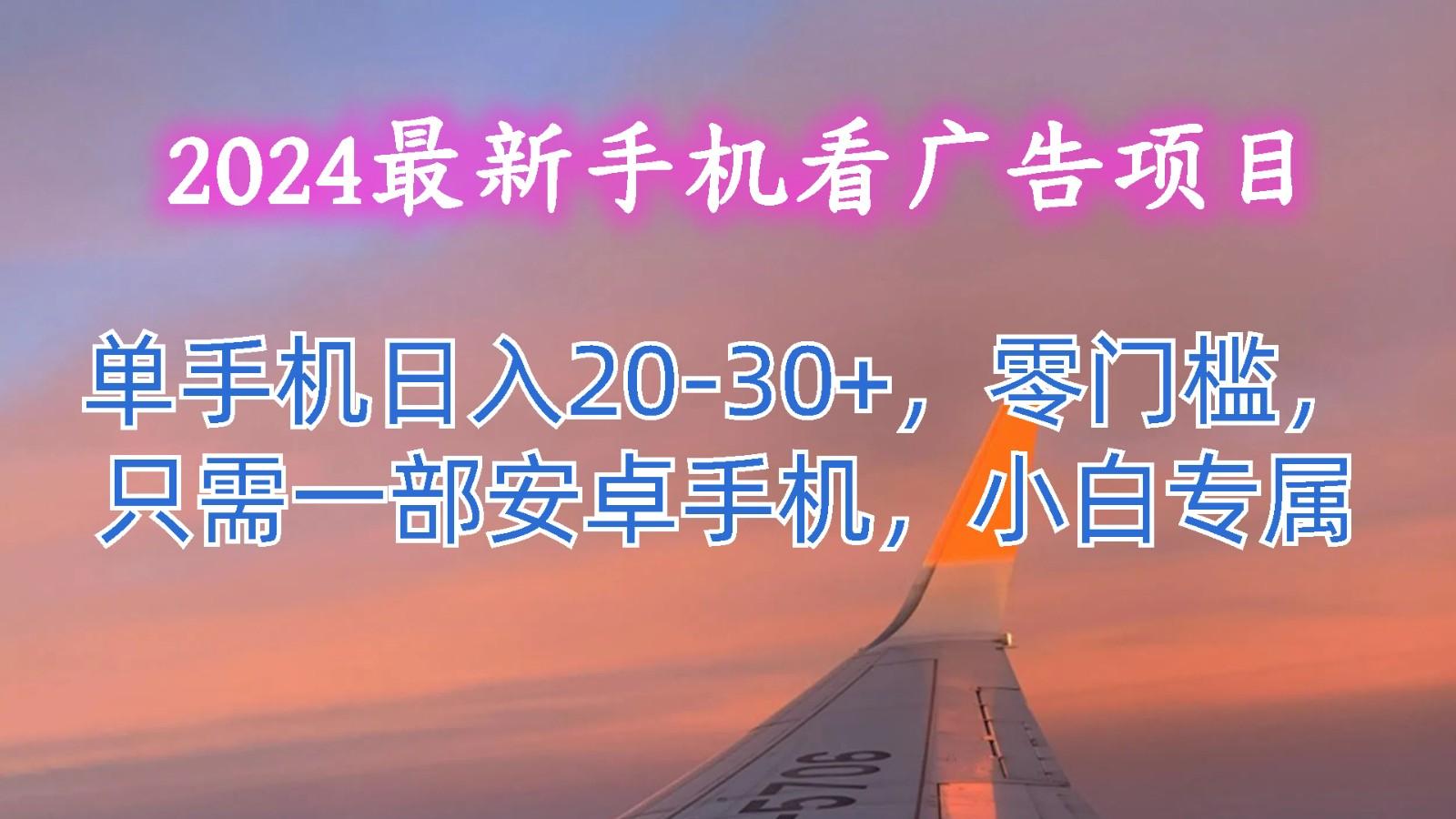 2024最新手机看广告项目，单手机日入20-30+，零门槛，只需一部安卓手机，小白专属-E网资源