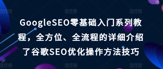 GoogleSEO零基础入门系列教程，全方位、全流程的详细介绍了谷歌SEO优化操作方法技巧-E网资源