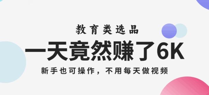 一天竟然赚了6000多，教育类选品，新手也可操作，更不用每天做短视频【揭秘】-E网资源