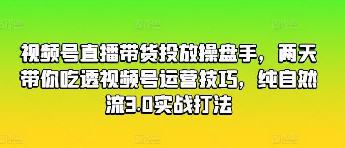 视频号直播带货投放操盘手，两天带你吃透视频号运营技巧，纯自然流3.0实战打法-E网资源