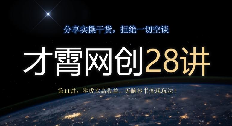 才霄网创28讲第11讲：零成本高收益，无脑抄书变现玩法！-E网资源