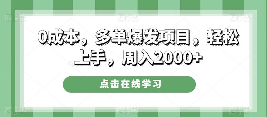 0成本，多单爆发项目，轻松上手，周入2000+-E网资源