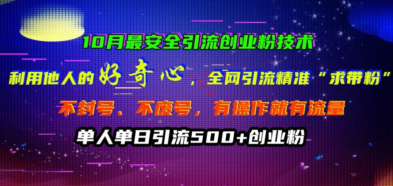 10月最安全引流创业粉技术，利用他人的好奇心全网引流精准“求带粉”不封号、不废号【揭秘】-E网资源