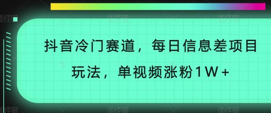 抖音冷门赛道，每日信息差项目玩法，单视频涨粉1W+-E网资源
