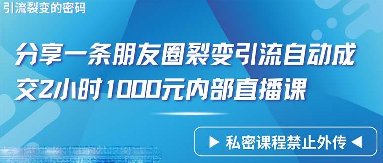 (9850期)仅靠分享一条朋友圈裂变引流自动成交2小时1000内部直播课程-E网资源