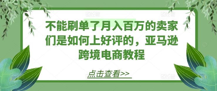 不能刷单了月入百万的卖家们是如何上好评的，亚马逊跨境电商教程-E网资源