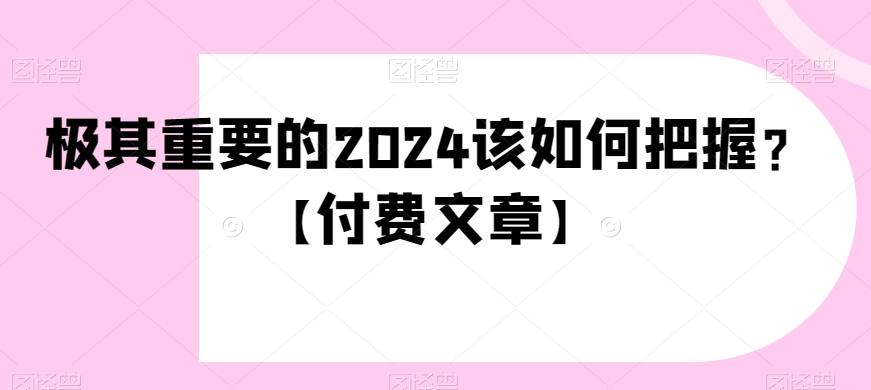 极其重要的2024该如何把握？【付费文章】-E网资源