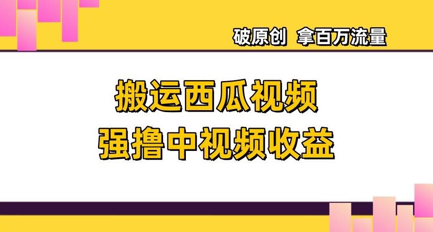 搬运西瓜视频强撸中视频收益，日赚600+破原创，拿百万流量【揭秘】-E网资源