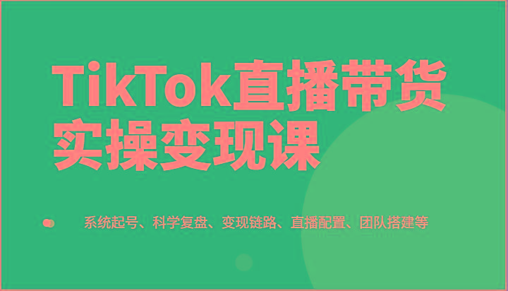 TikTok直播带货实操变现课：系统起号、科学复盘、变现链路、直播配置、团队搭建等-E网资源