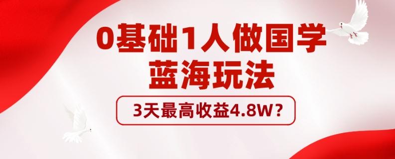 0基础1人做国学蓝海玩法，3天最高收益4.8W？-E网资源