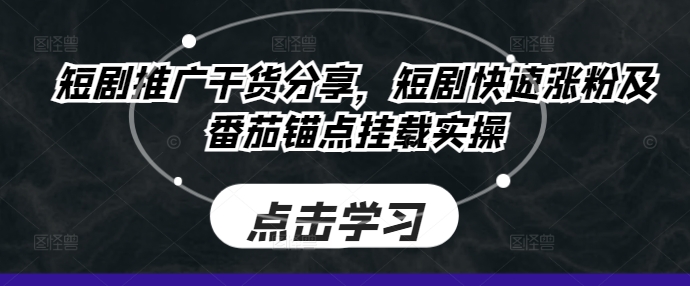 短剧推广干货分享，短剧快速涨粉及番茄锚点挂载实操-E网资源