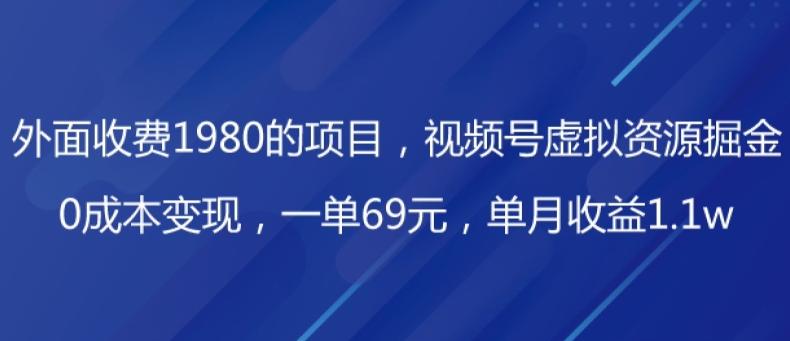 外面收费1980的项目，视频号虚拟资源掘金，0成本变现，一单69元，单月收益1.1w-E网资源