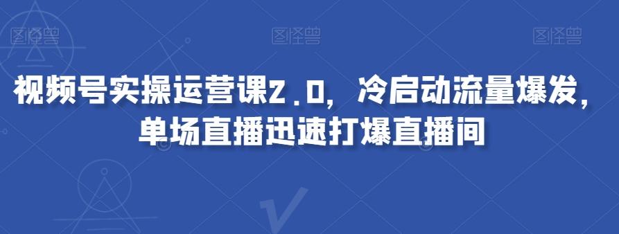 视频号实操运营课2.0，冷启动流量爆发，单场直播迅速打爆直播间-E网资源