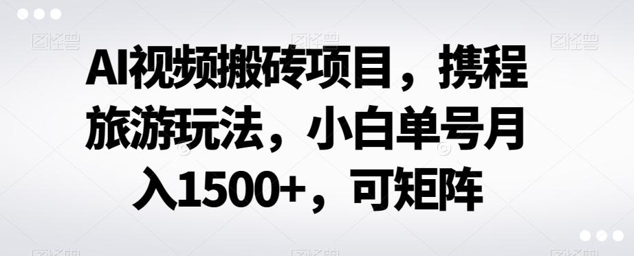 AI视频搬砖项目，携程旅游玩法，小白单号月入1500+，可矩阵-E网资源