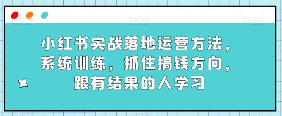 小红书实战落地运营方法，系统训练，抓住搞钱方向，跟有结果的人学习-E网资源