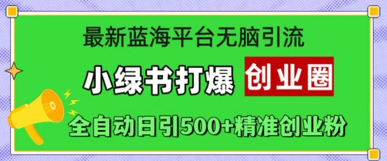 最新蓝海平台无脑引流，小绿书打爆创业圈，全自动日引500+精准创业粉-E网资源