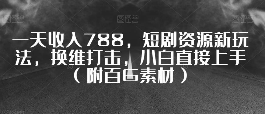 一天收入788，短剧资源新玩法，换维打击，小白直接上手（附百G素材）【揭秘】-E网资源