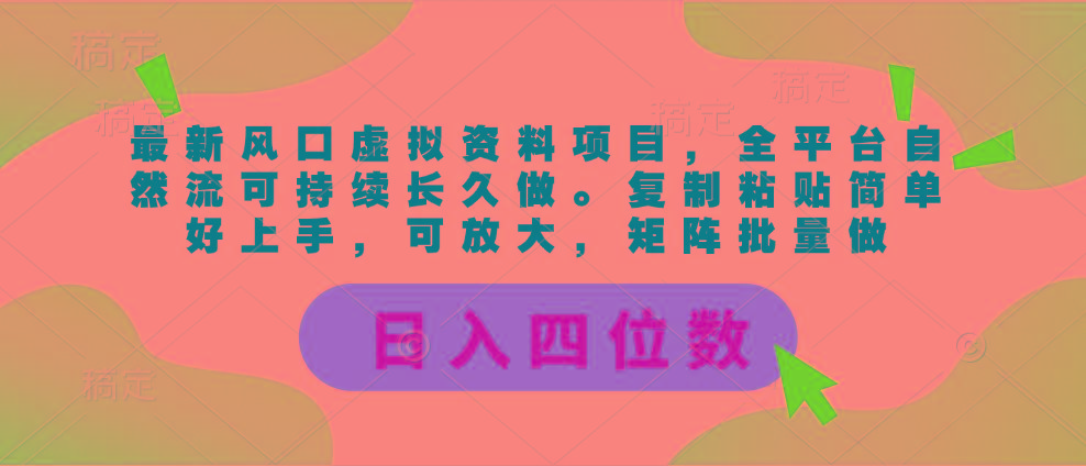 最新风口虚拟资料项目，全平台自然流可持续长久做。复制粘贴 日入四位数-E网资源