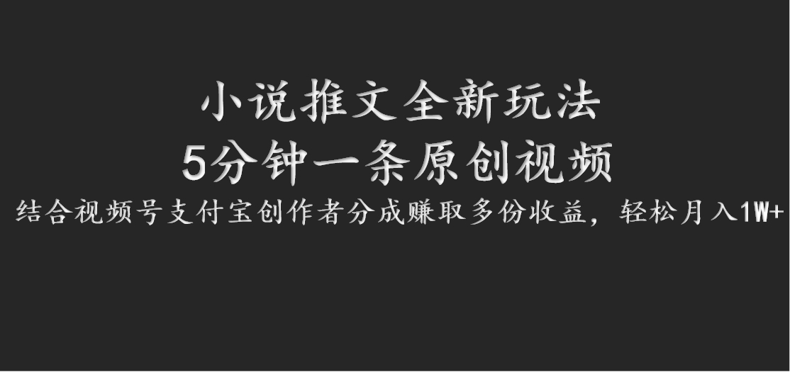 小说推文全新玩法，5分钟一条原创视频，结合视频号支付宝创作者分成赚取多份收益-E网资源