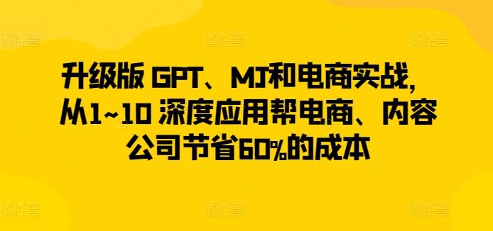 升级版 GPT、MJ和电商实战，从1~10 深度应用帮电商、内容公司节省60%的成本-E网资源