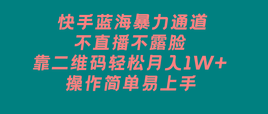 快手蓝海暴力通道，不直播不露脸，靠二维码轻松月入1W+，操作简单易上手-E网资源