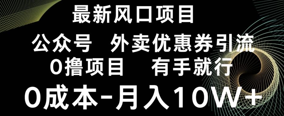 最新风口，0撸项目，抖音外卖公众号，优惠券引流，0成本月入10W+-E网资源