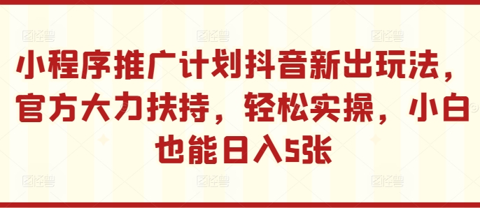小程序推广计划抖音新出玩法，官方大力扶持，轻松实操，小白也能日入5张【揭秘】-E网资源