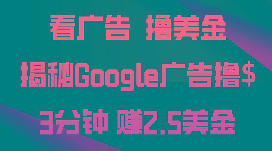 看广告，撸美金！3分钟赚2.5美金！日入200美金不是梦！揭秘Google广告…-E网资源