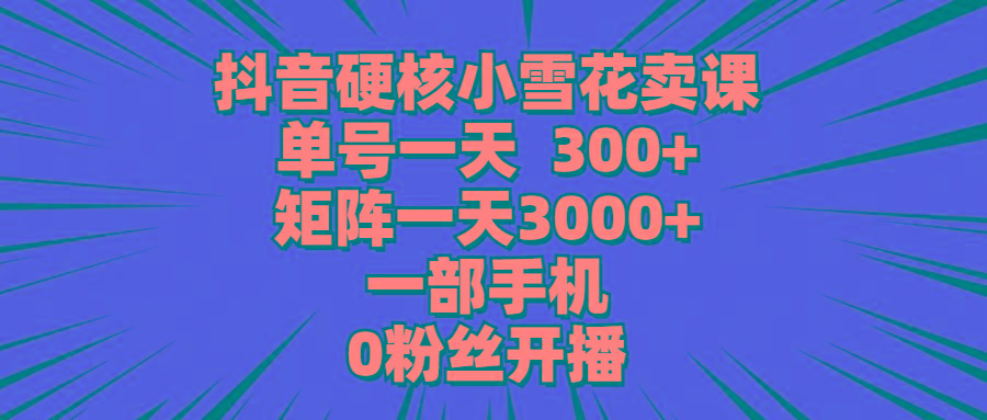 (9551期)抖音硬核小雪花卖课，单号一天300+，矩阵一天3000+，一部手机0粉丝开播-E网资源