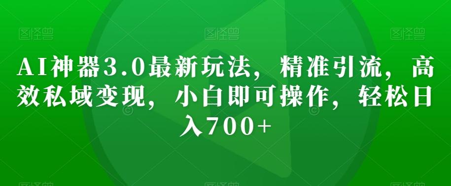 AI神器3.0最新玩法，精准引流，高效私域变现，小白即可操作，轻松日入700+【揭秘】-E网资源