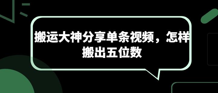 搬运大神分享单条视频，怎样搬出五位数-E网资源